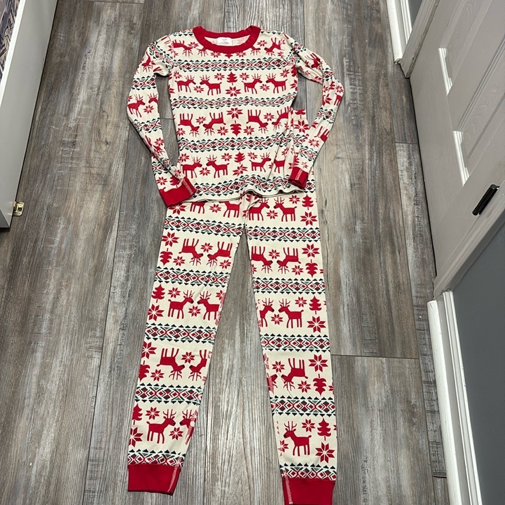 Hanna Andersson Holiday Long John pajama set dear deer size 14